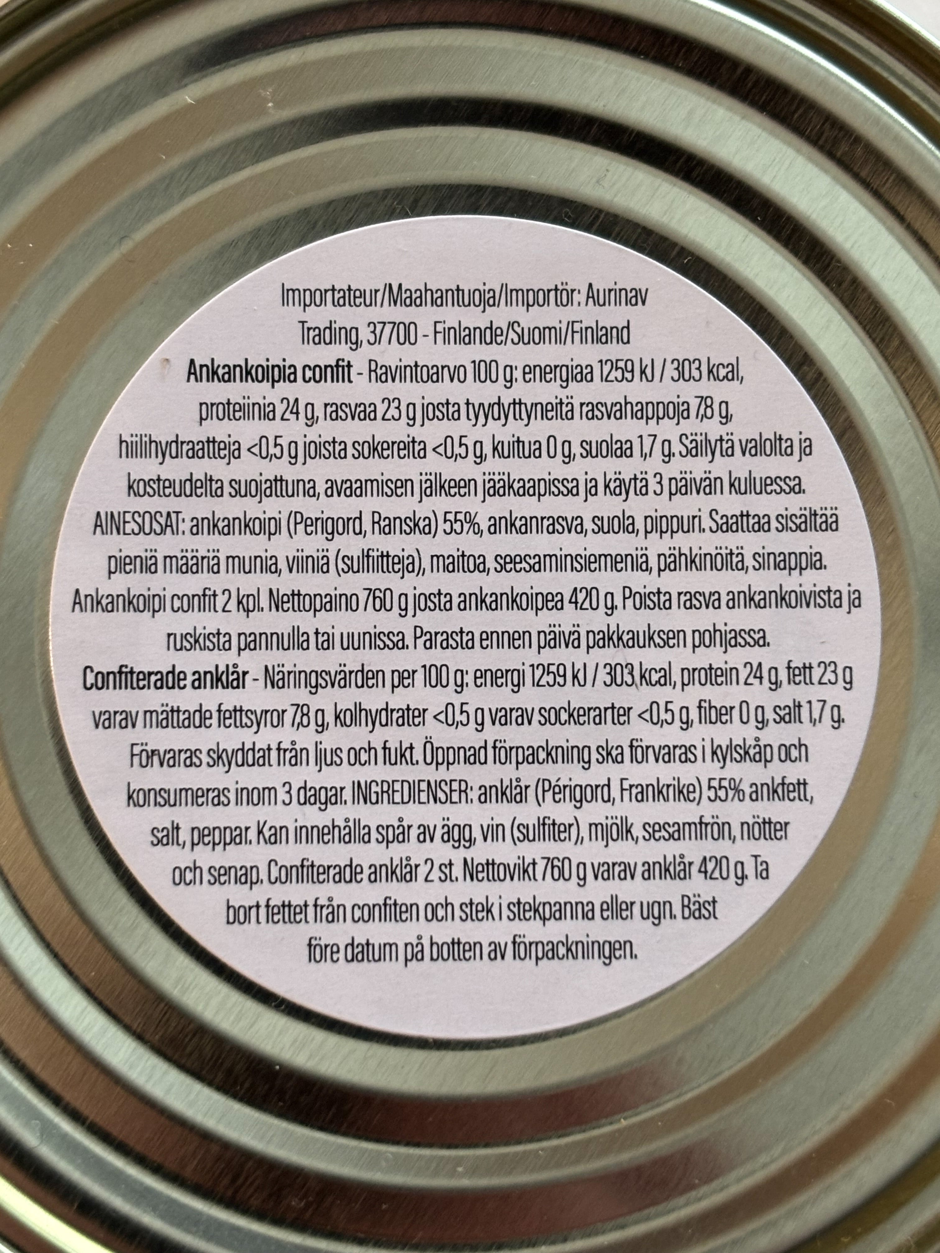 Ankankoipia confit Perigordin alueelta  2kpl - 760g