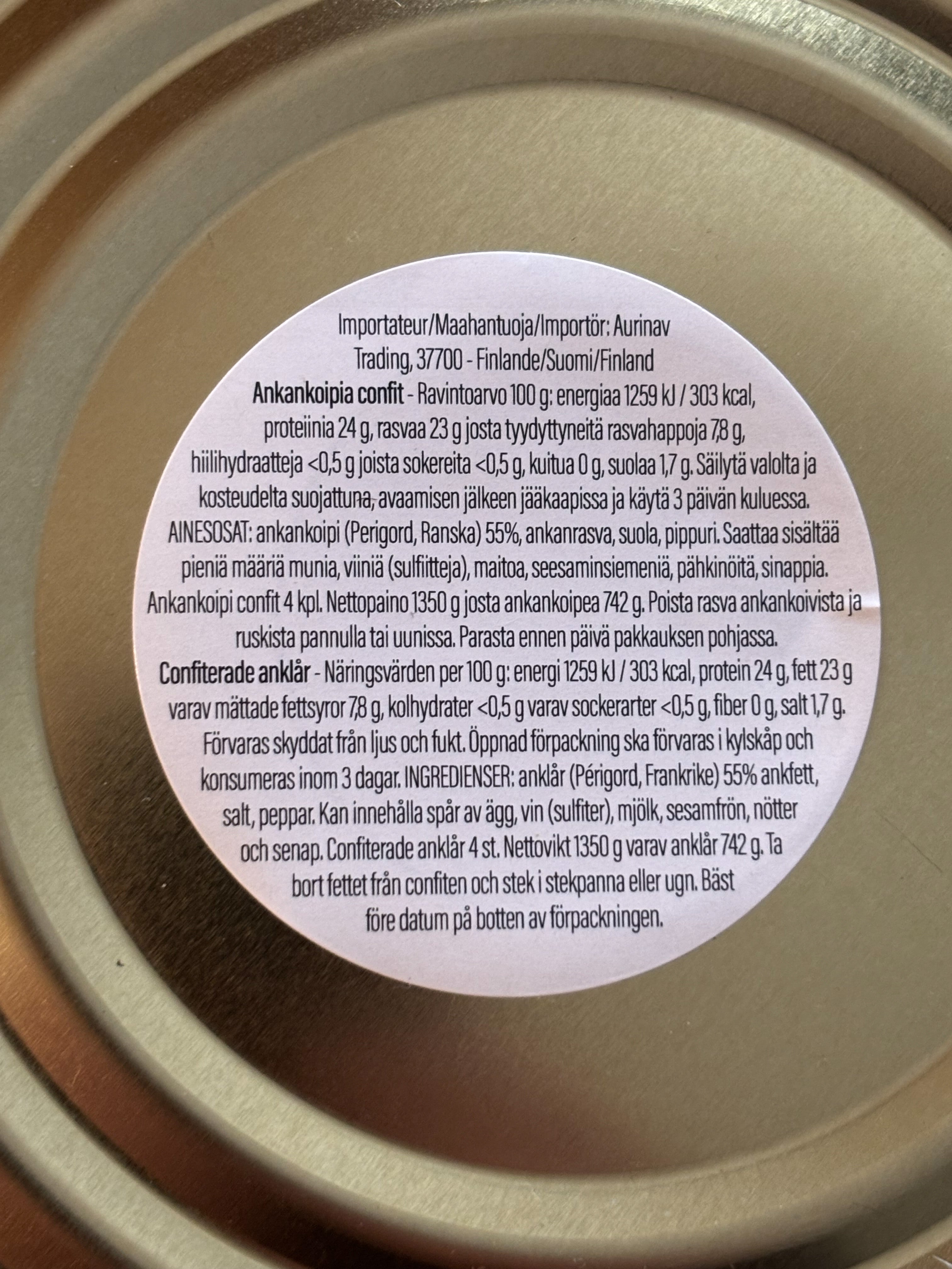 Ankankoipia confit Perigordin alueelta 4 KPL – 1350 g